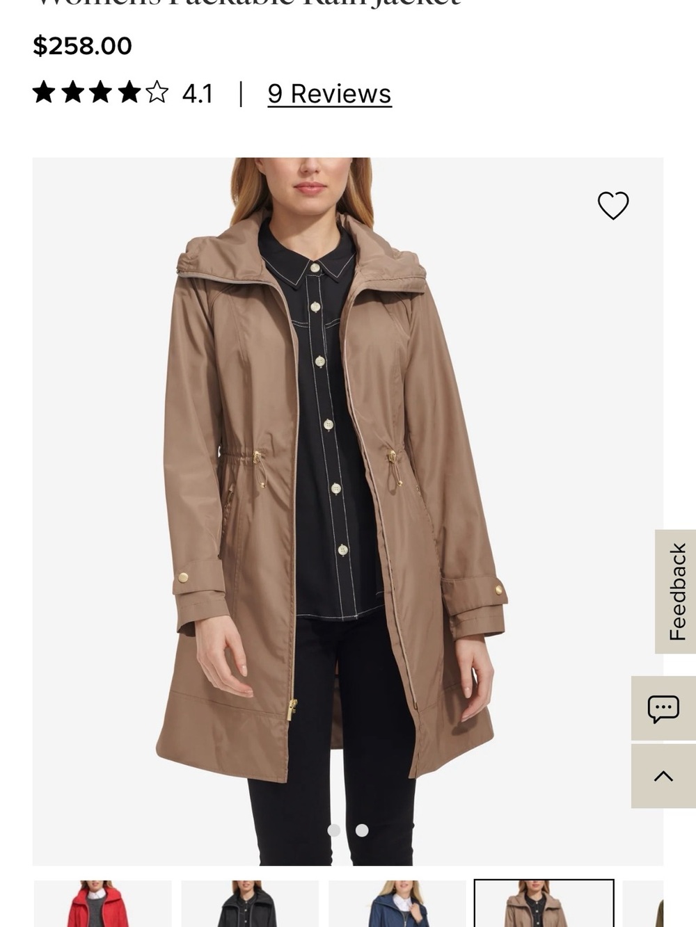 Cole Haan Taupe Packable Trench Coat with Hood